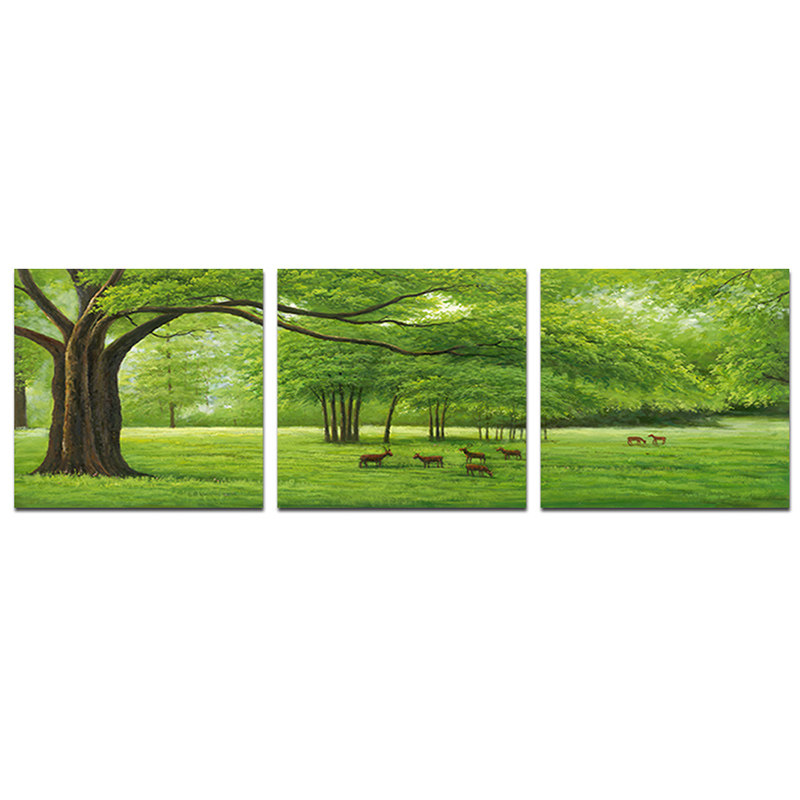 轻奢客厅装饰画常青树沙发背景墙挂画北欧三联餐厅画风景绿树壁画