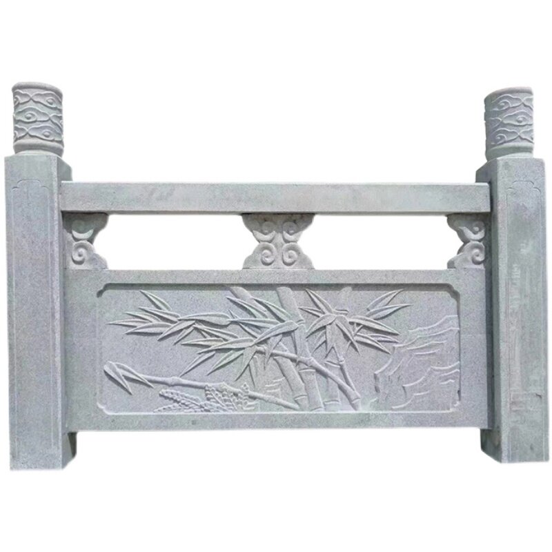 石雕花岗岩栏板栏杆浮雕河道升旗台别墅庭院护栏寺庙石栏杆定制