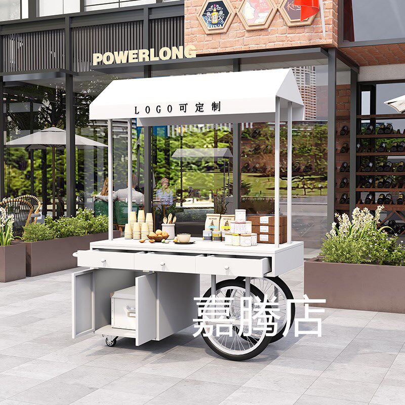 手推甜品车花车地摊车创意户外促销车超市摆摊车带柜子移动车地摊