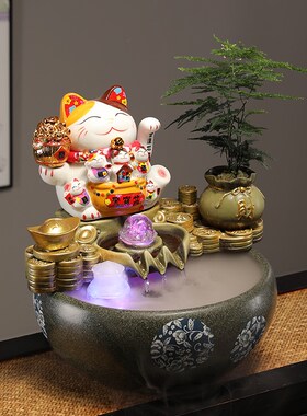 招财猫摆件开业礼物前台自动招手乔迁新居循环流水生财轻奢装饰品