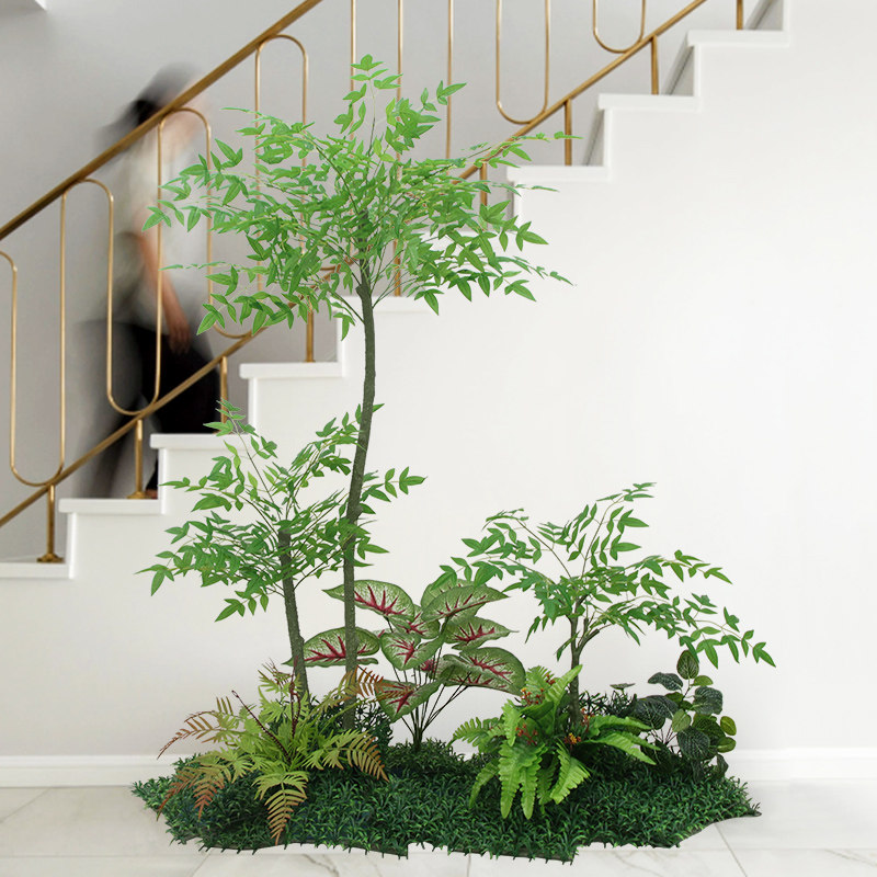 假绿植造景阳台布置大型南天竹入户玄关装饰室内景观仿真植物盆栽