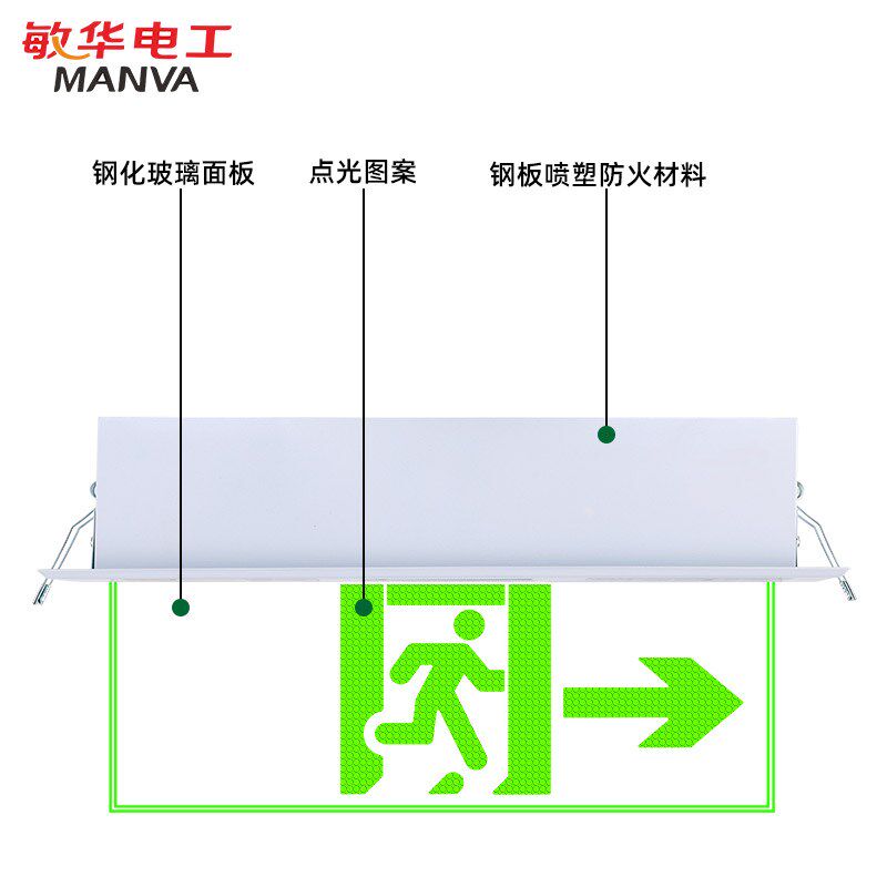 敏华嵌顶式安全出口指示灯吸顶疏散指示灯标志牌消防应急水晶吊牌