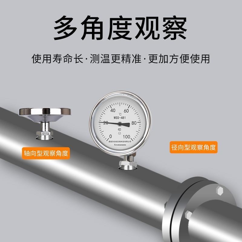 上海自动化高温定制万向双金属温度计wss-481工业径向不锈钢底座
