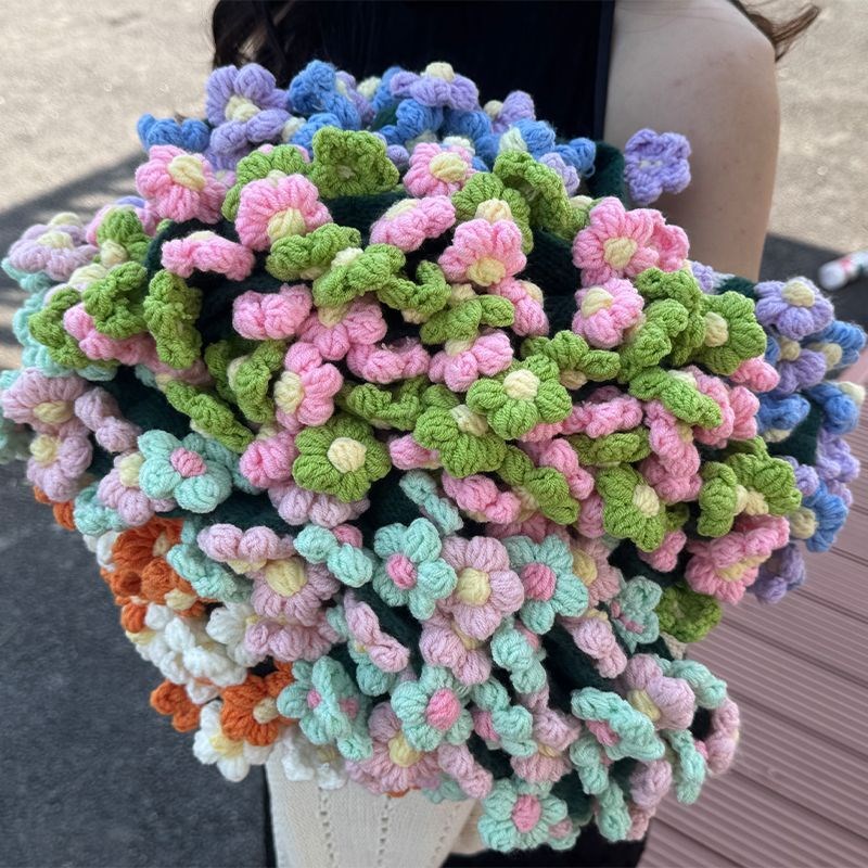 玫瑰花束毯子手工编织成品牛奶棉毯针织双面可用毛毯卧室午睡盖毯