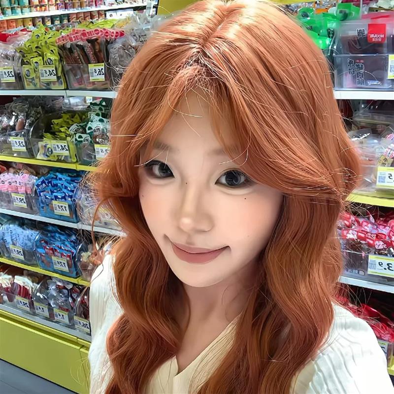 假头发Lolita女橘棕绵羊卷甜美大波浪复古仿真中分刘海lo娘全头套