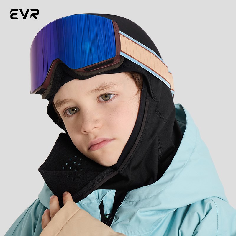 Evr儿童的磁性滑雪面罩,防风和温暖的自行车羊毛内衬兜帽,透气和