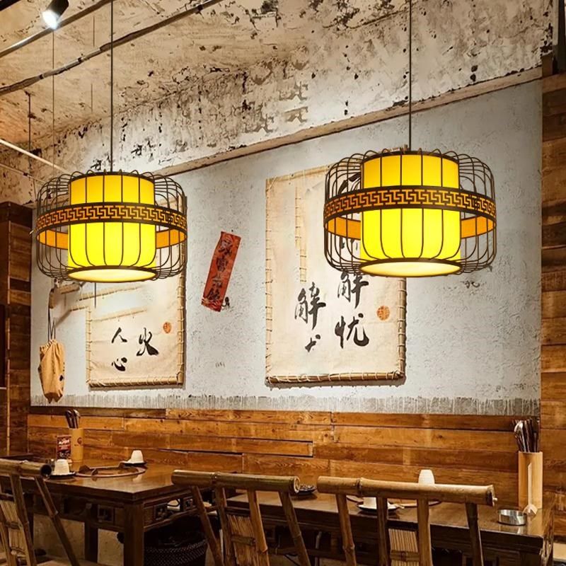 新中式吊灯复古餐饮餐厅饭店茶楼火锅店专用红灯笼铁艺吊灯带射灯