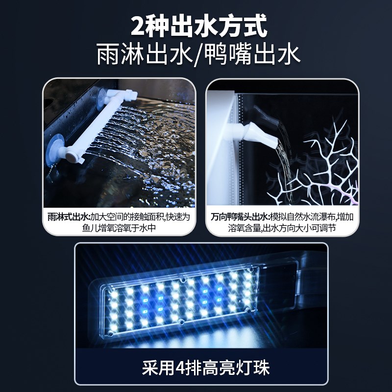 鱼缸客厅小型新款侧滤制氧超白玻璃高清生态过滤鱼缸养造景金鱼缸