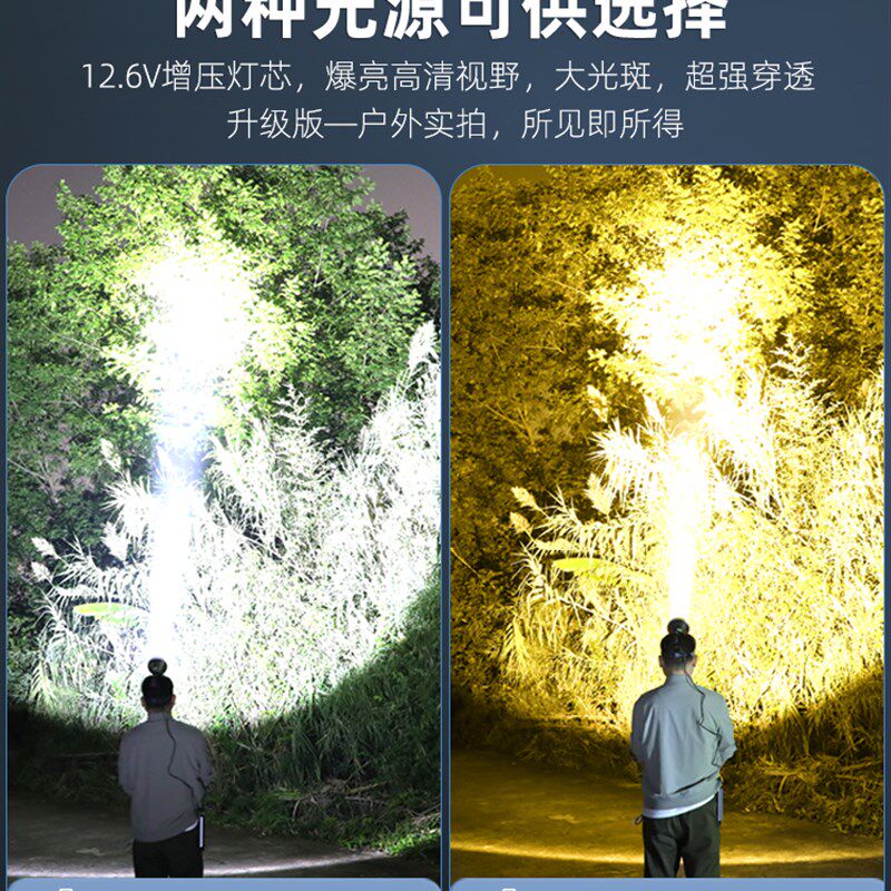 12V分体头灯强光充电超亮头戴式黄光疝气矿灯户外超长续航手电筒