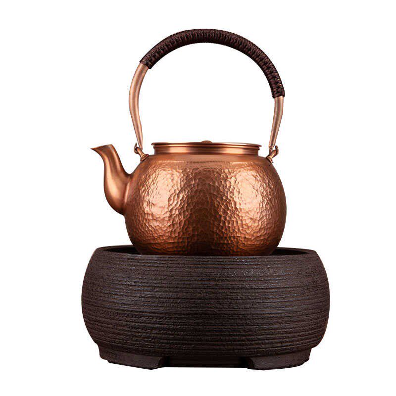 铜壶烧水壶泡茶壶煮茶壶手工纯紫铜茶壶且沏茶壶老岩泥电陶炉煮茶