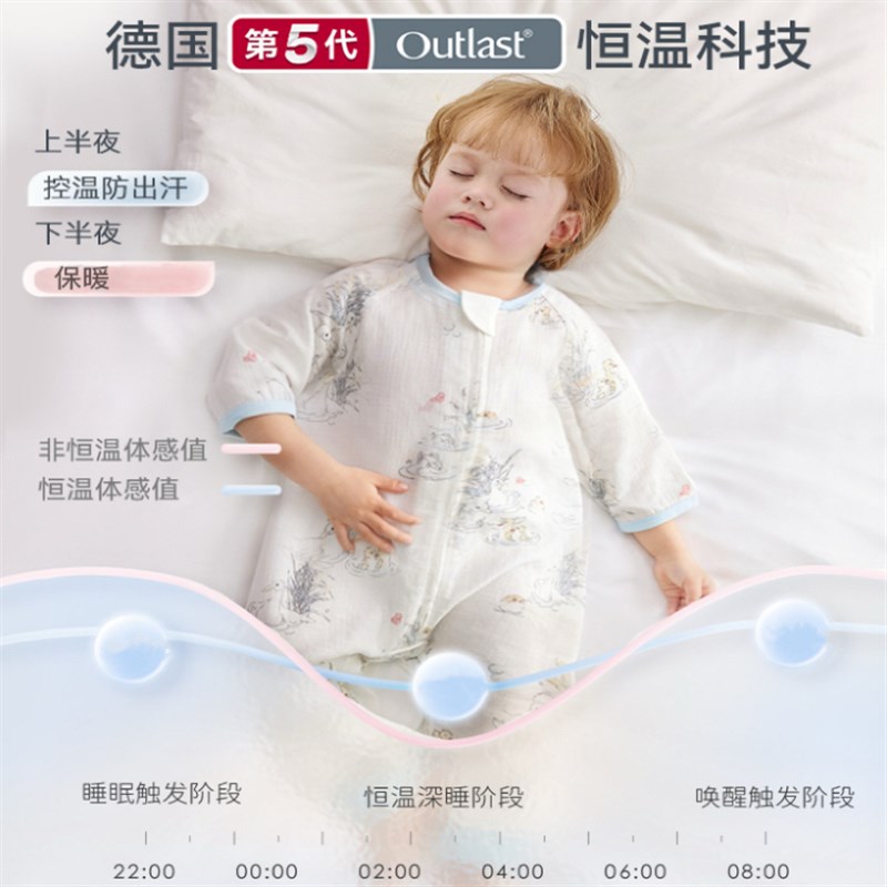 ibaby儿童睡袋婴儿夏季薄款竹棉纱布抑菌宝宝睡袋防踢被四季通用