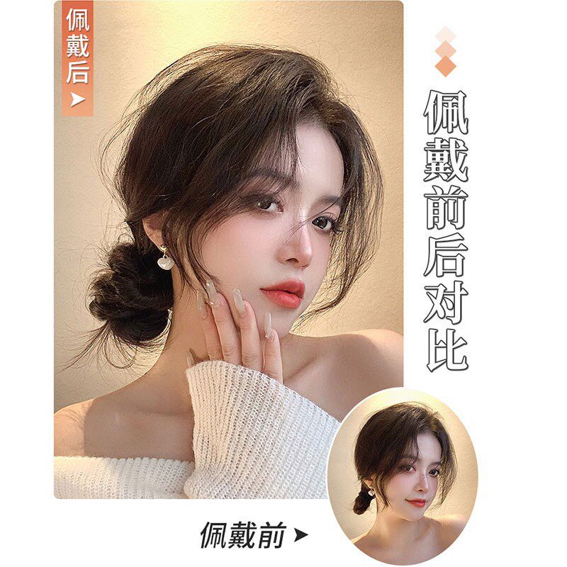 真人发自绕式丸子头假发发束假发圈花苞头盘发发髻低扎蓬松假发包