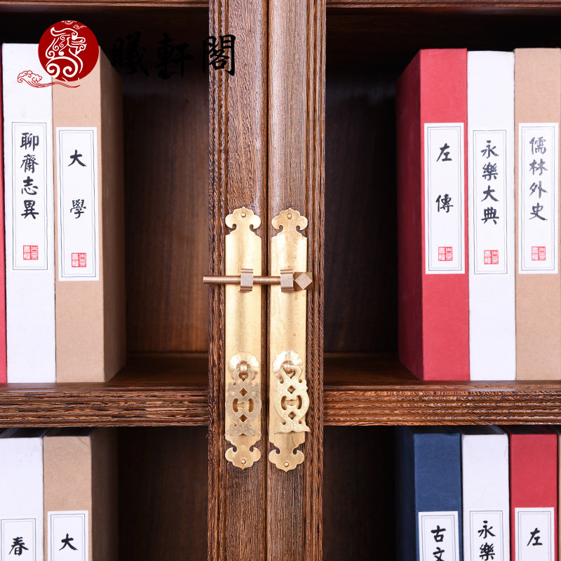 鸡翅木书柜实木书架红木展示柜防尘玻璃门带门中式仿古书橱落地柜