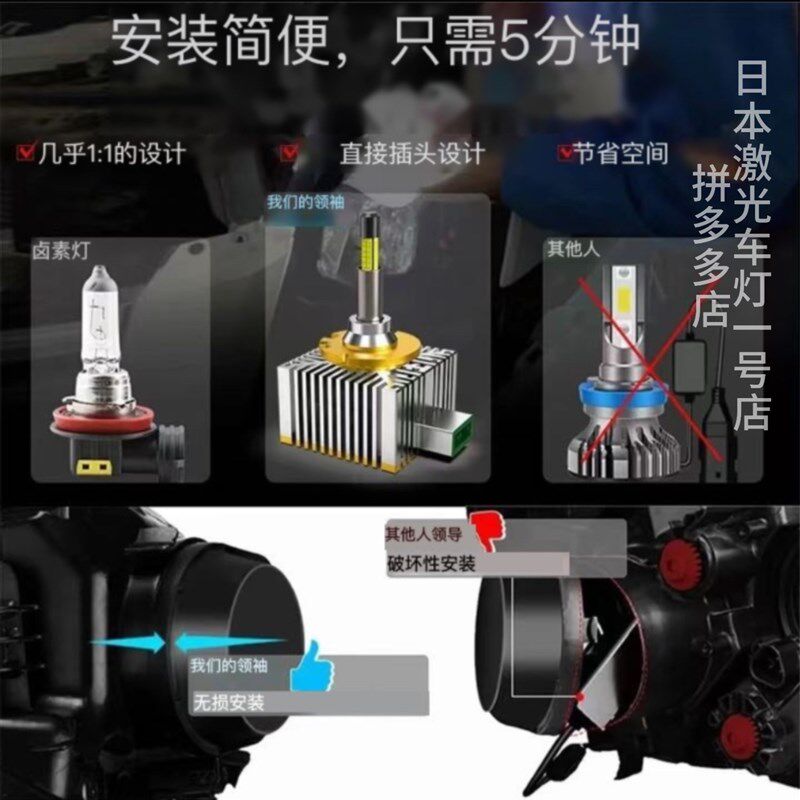 360度发光激光led汽车大灯疝气灯D1S D2SD3SD4SD5SD8S超亮d2h灯泡