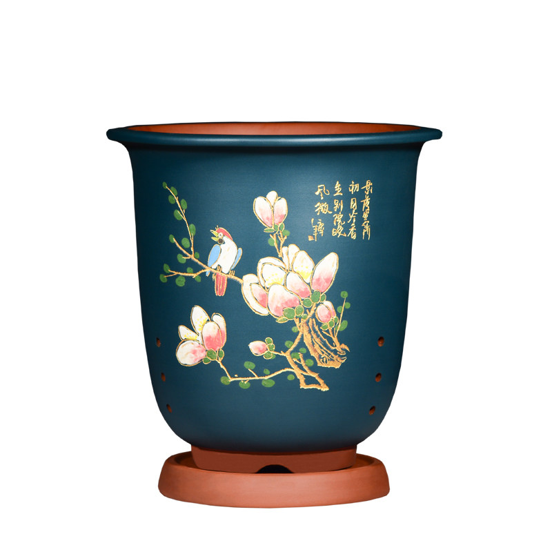 宜兴紫砂花盆兰花盆大口径君子兰陶瓷盆带托盘室内花卉绿植盆景盆