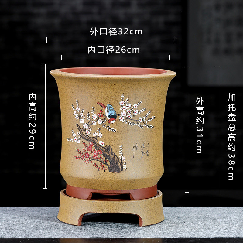特大紫砂花盆君子兰花盆圆形盆景花盆兰花花盆庭院落地盆栽陶瓷盆