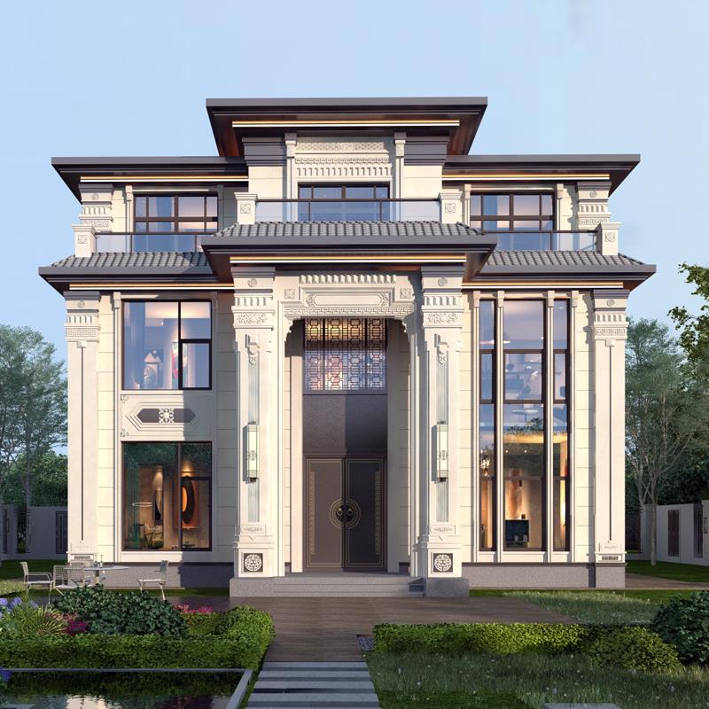 新农村自建房别墅图纸二层三层半新中式施工图建筑房屋设计效果图