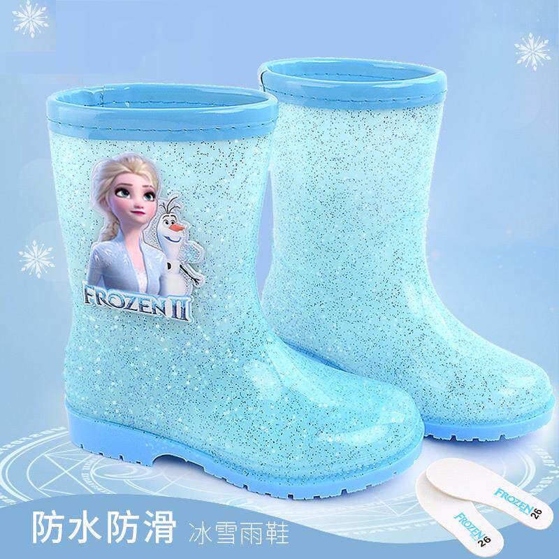 儿童雨鞋学生水鞋女童冰雪公主爱莎新款雨靴雨衣防滑短筒中筒保暖