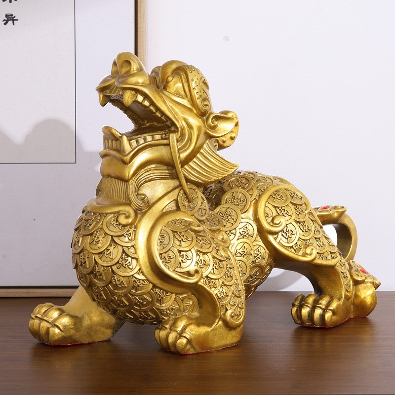 铜貔貅摆件金钱貔貅一对家居金属工艺品中式客厅纯铜精工黄铜貔貅