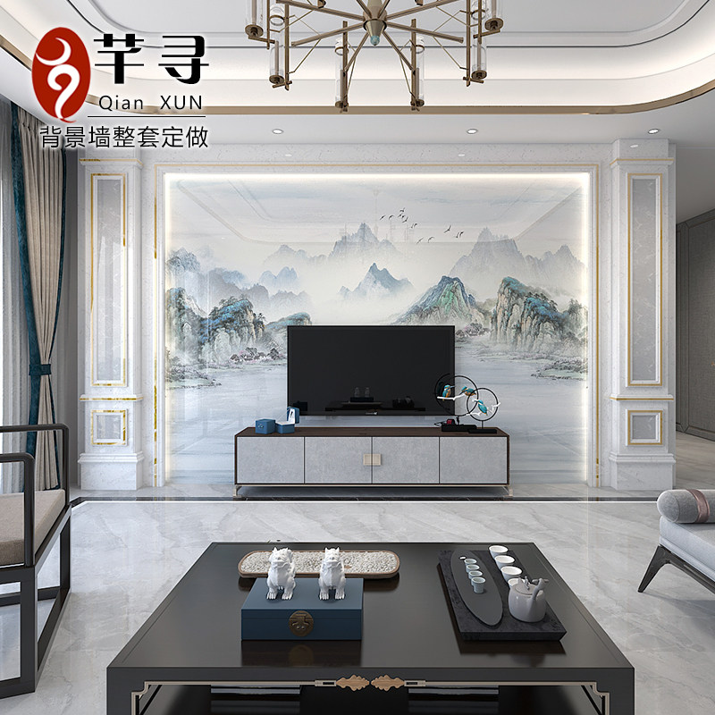岩板电视背景墙瓷砖现代简约轻奢客厅大理石网红大板影视墙装饰