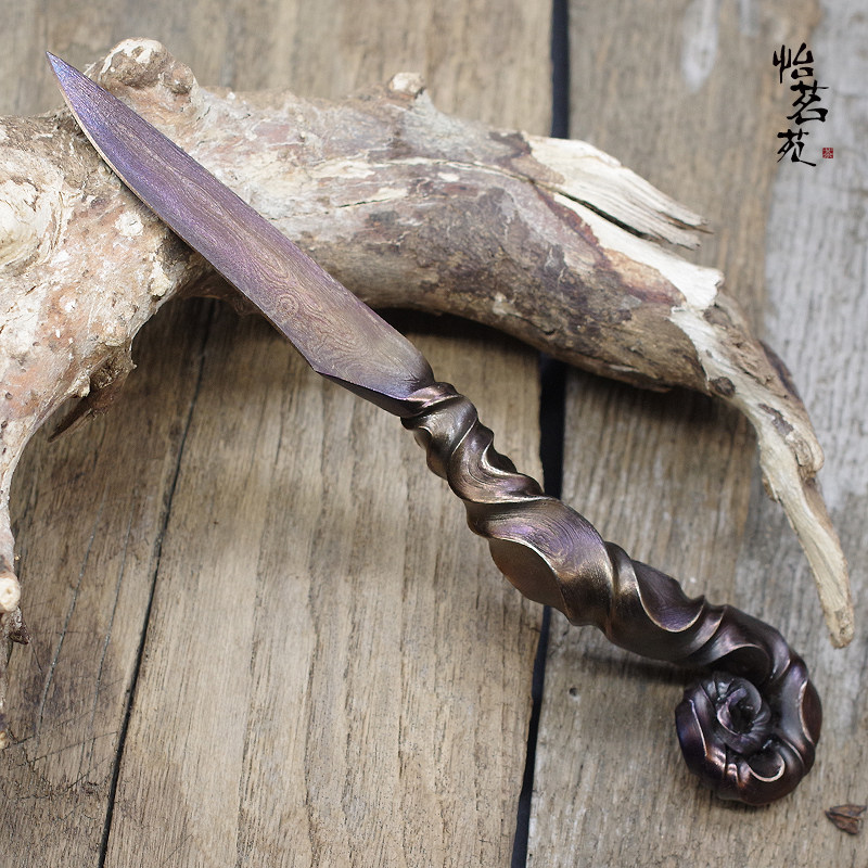 龙泉纯手工锻打海马形花纹钢功夫黑茶普洱茶茶刀开茶饼撬茶砖工具