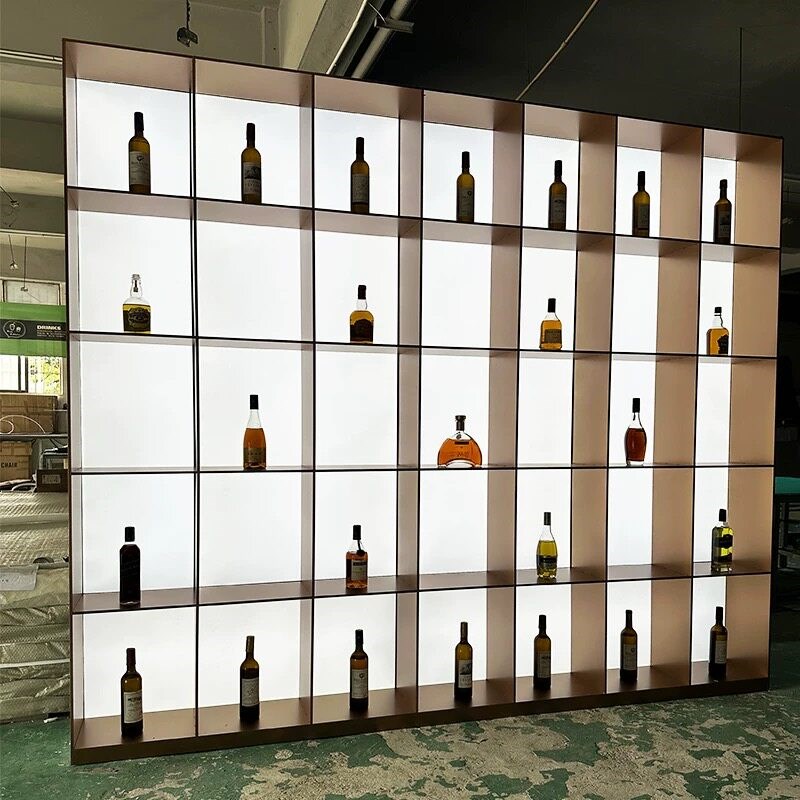 不锈钢展示柜亚克力发光板背板装饰柜钢板柜嵌入式金属开放柜定制图片