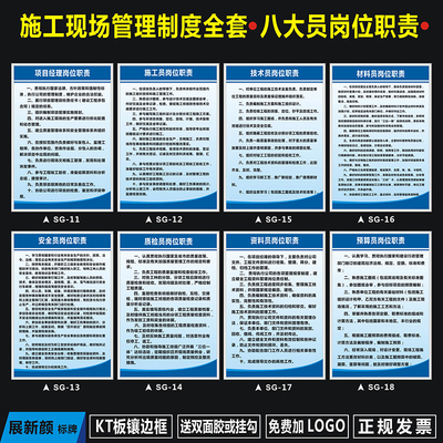 安全标识牌 施工现场管理制度牌 建筑八大员职责定制工地五牌一图