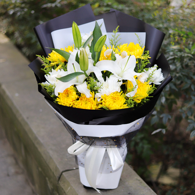 清明节黄白菊花束花篮广州深圳沈阳扫墓祭祀上坟祭祖鲜花同城速递