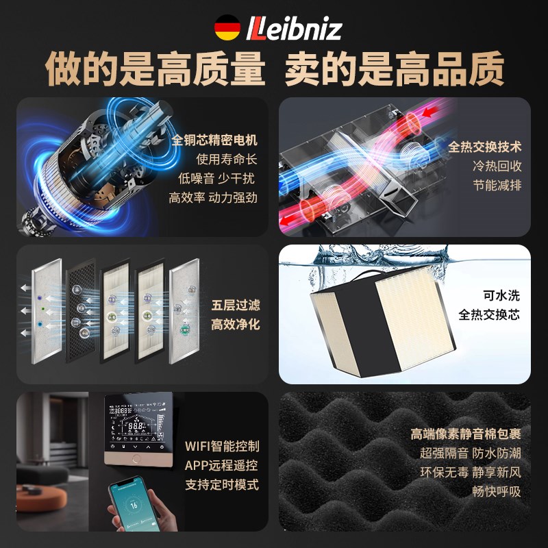 新风系统家用双向流新风换气一体机商用全热交换器静音通风换气机