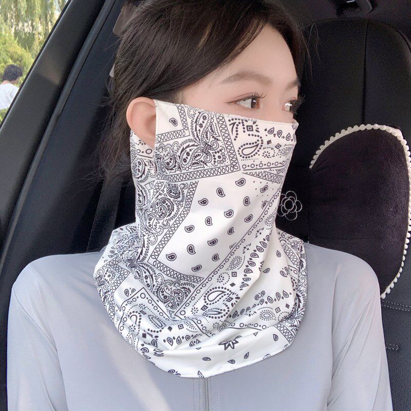 防晒面纱女夏季护脸遮脸丝巾面罩全脸罩遮阳口罩脖子护颈挂耳薄款