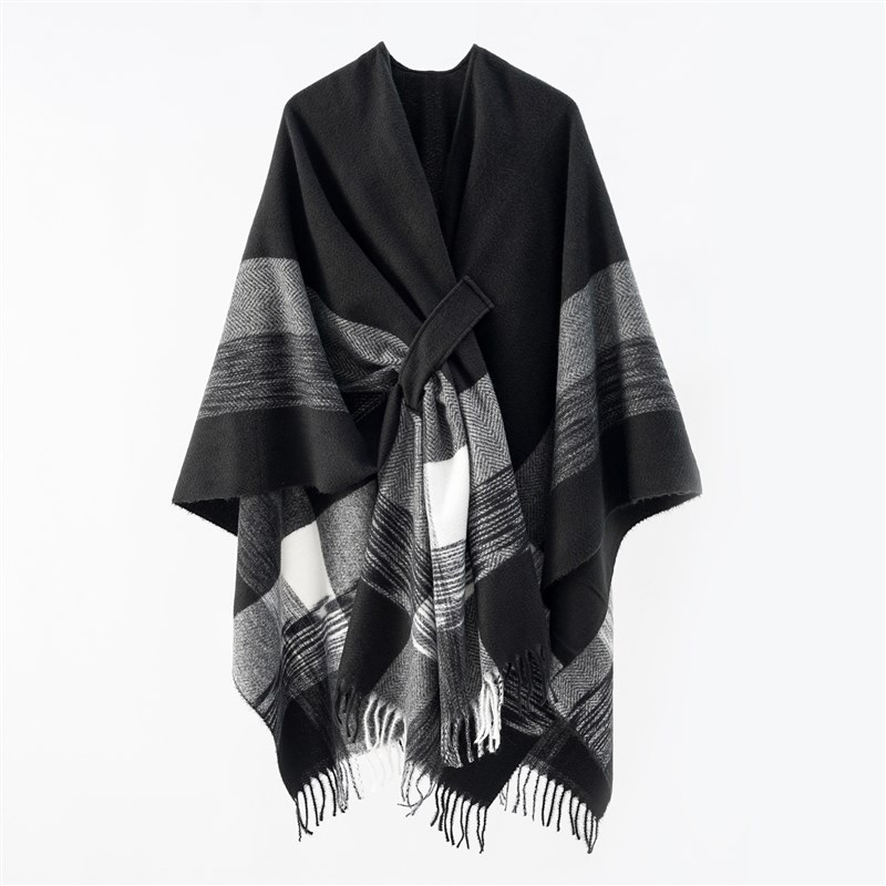 Cape scarf shawl 时尚披肩外搭斗篷毛毯保暖流苏带扣开叉披肩男