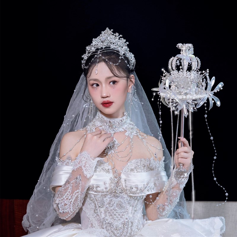 权杖手捧花婚礼新娘高级diy材料水晶公主重工婚纱成品新婚礼盒