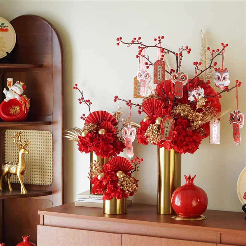 新年装饰花摆件发财果仿真花摆设假花冬青红果客厅餐桌年宵花乔迁