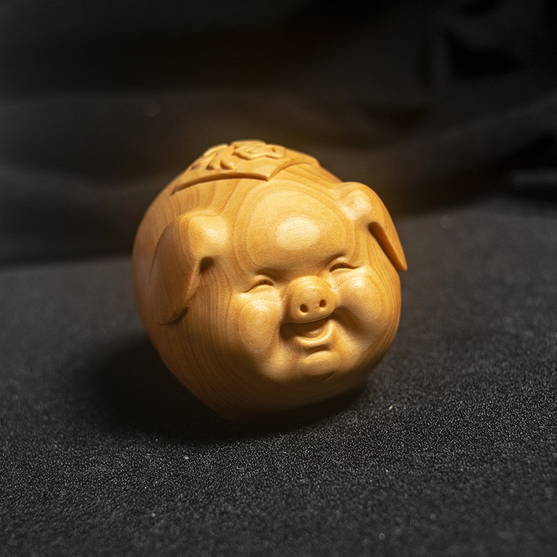 小叶黄杨木雕刻可爱福小猪手把件工艺礼品桌面工位小摆件随身生肖
