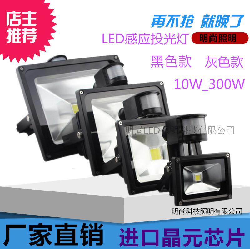 LED人体红外线感应投光灯100W厕所楼道照明灯监控补光灯节能