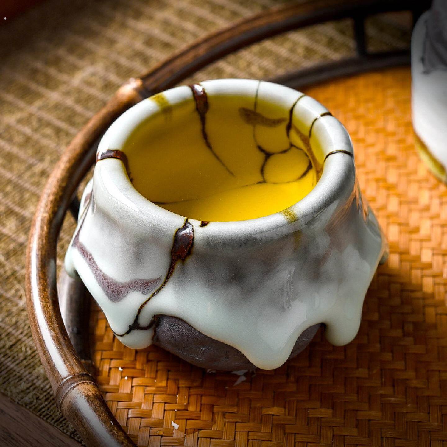 手工志野烧主人杯陶瓷窑变单杯日式茶盏茶杯创意开片可养柴烧杯