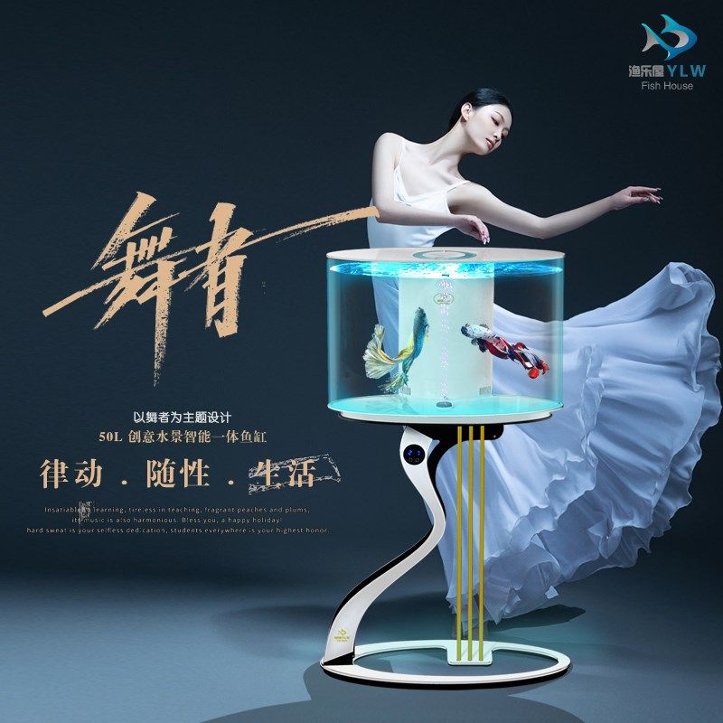 鱼缸客厅小型2024新款电视柜旁落地生态鱼缸免换水边几缸创意造景