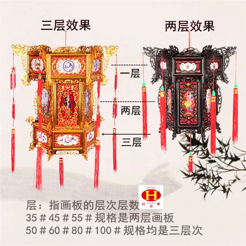 新年中国风传统春节中式仿古宫灯元旦大红灯笼挂饰电动旋转走马灯