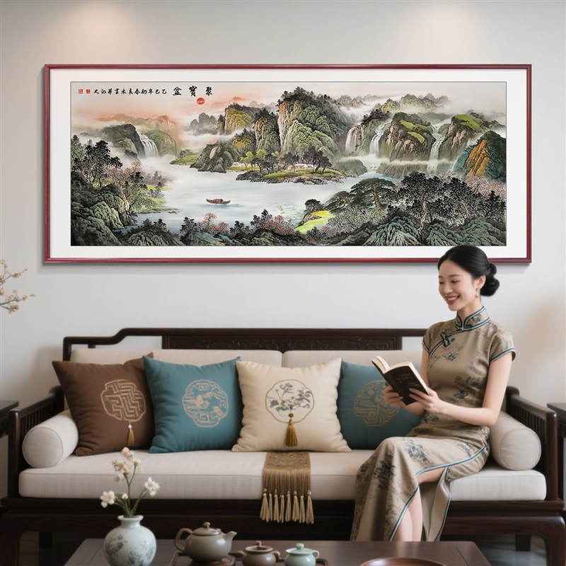 旭日东升客厅山水画国画靠山图中式招财泰山日出办公室背景墙挂画