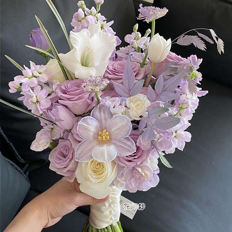 紫色系小众新娘手捧花仿真香皂花成品送闺蜜女朋友订婚结婚拍照