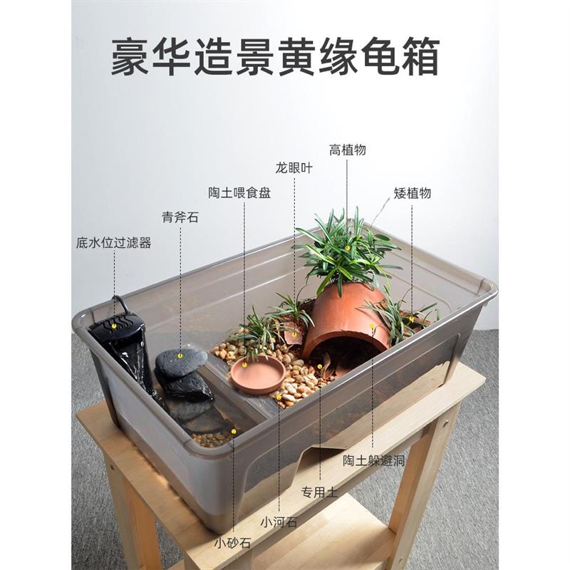 半水龟饲养箱乌龟缸黄缘专用造景生态大号缸水陆两栖躲避龟缸家用