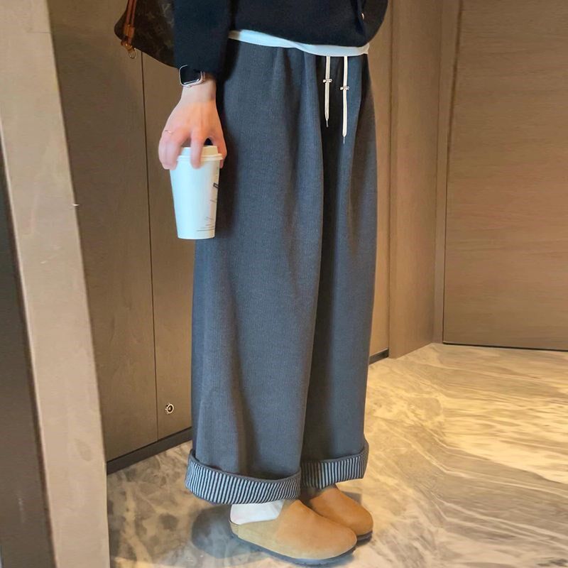 孕妇裤子秋冬装外穿垂感宽松显瘦无托腹裤大阔腿减龄孕妇加绒长裤