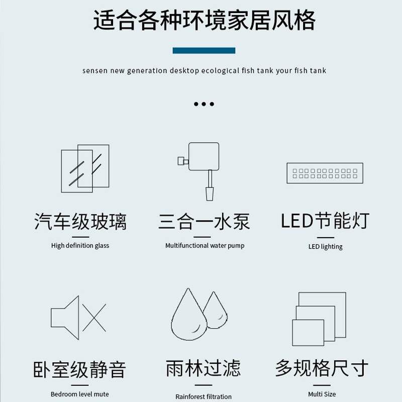 2022新款迷你小鱼缸带氧气的泵自循环生态桌面客厅小型家用免换水