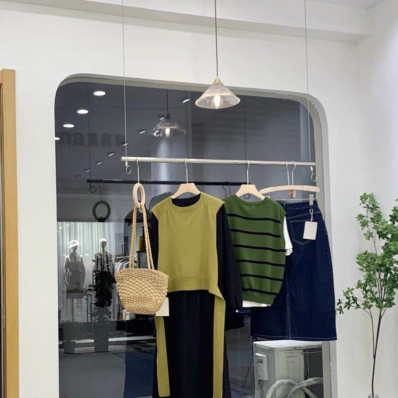 服装店展示架不锈钢拉丝吊架橱窗衣架挂杆钢丝吊架女装店倒挂货架
