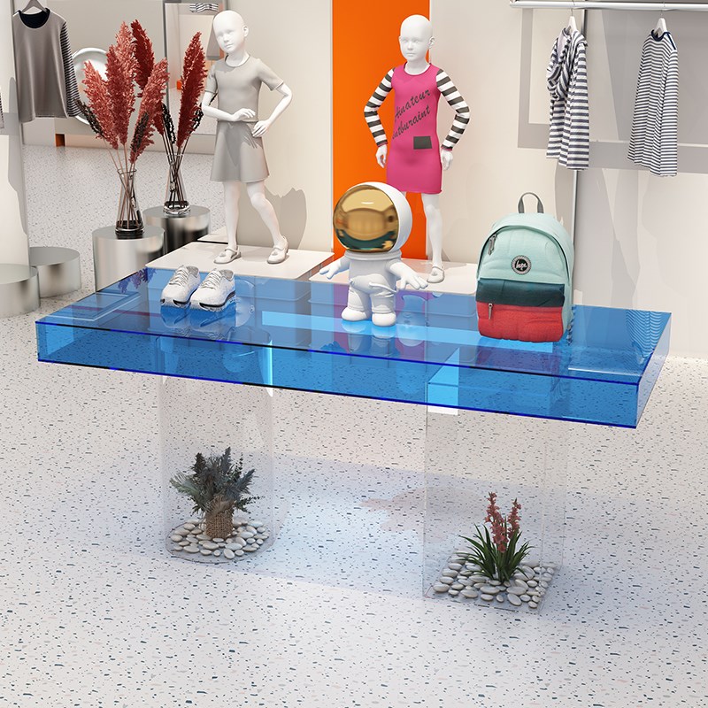 亚克力中岛流水台鞋店轻奢展示台女装店展示架展示桌服装店陈列架