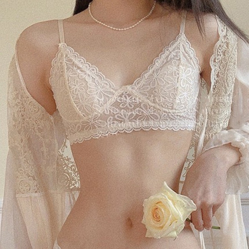 INNER樱内法式薄款内衣女甜美蕾丝小胸少女风超薄文胸无钢圈夏季
