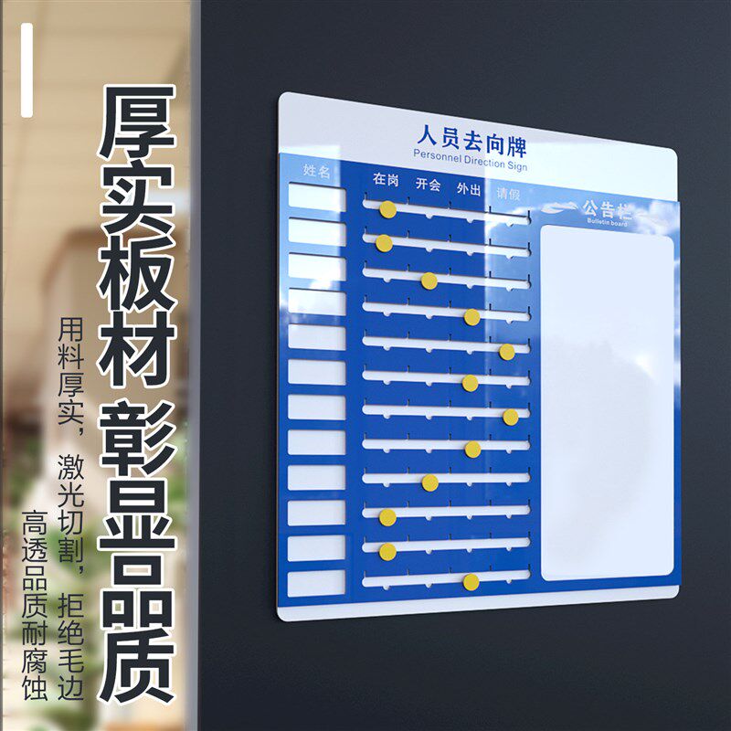 亚克力人员去向牌工位科室岗位状态滑动展示牌可擦拭手写带公告栏