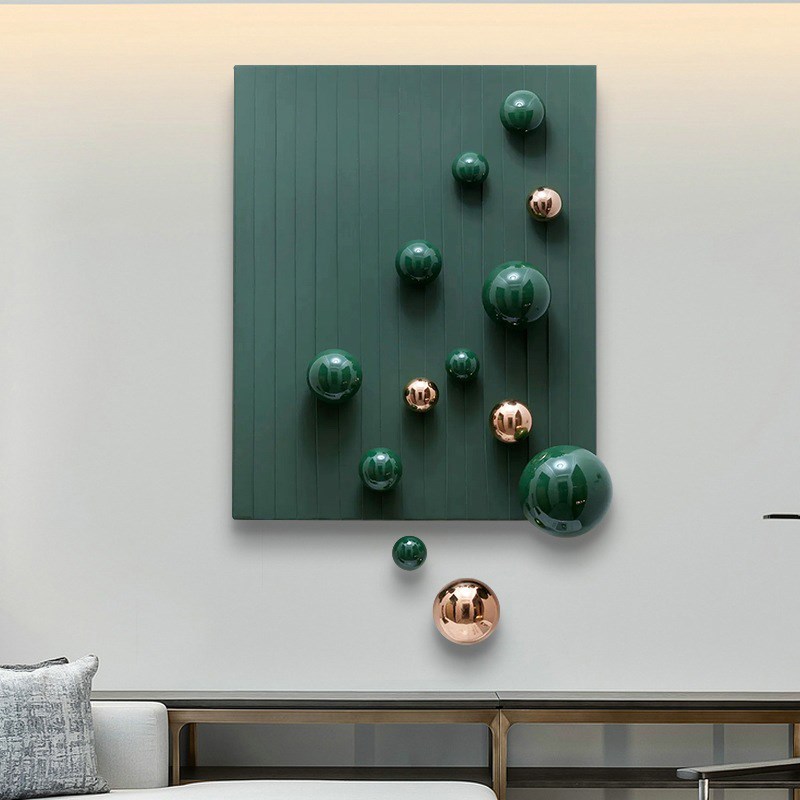 现代轻奢客厅装饰画金属圆球3d立体实物画样板房壁饰玄关走廊挂画