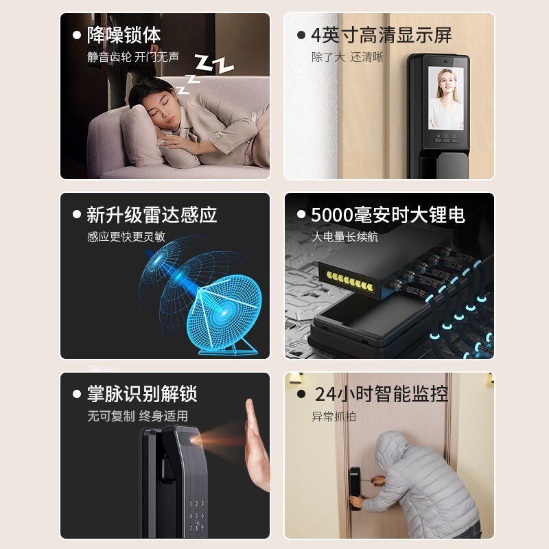 博克智能门锁人脸识别指纹锁可视猫眼密码锁全自动电子家用防盗V7