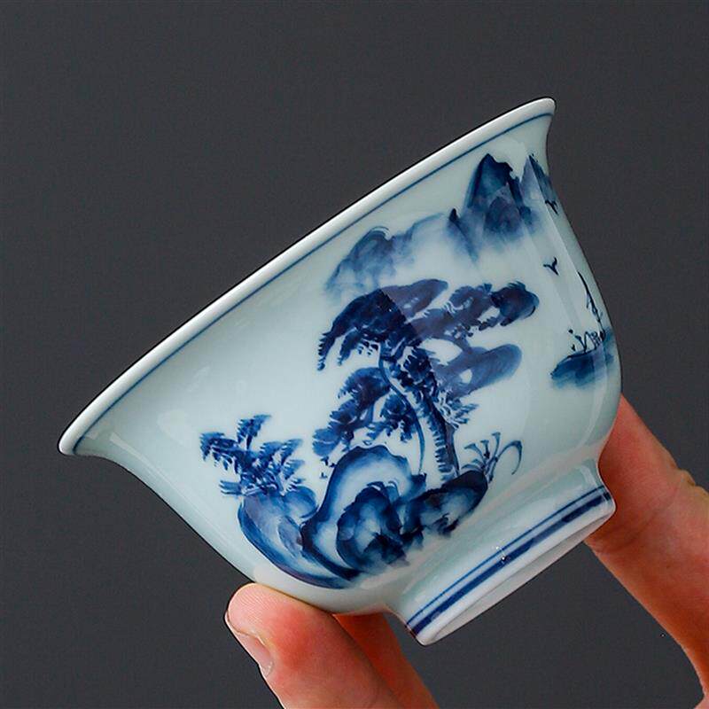 手绘青花瓷茶盖碗茶碗带盖子陶瓷功夫茶茶杯釉下彩三才喝茶泡茶具